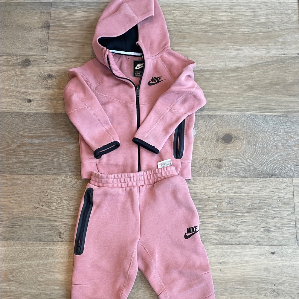 Nike Pink Hooded Sweatshirt and Joggers Set with Black Trim